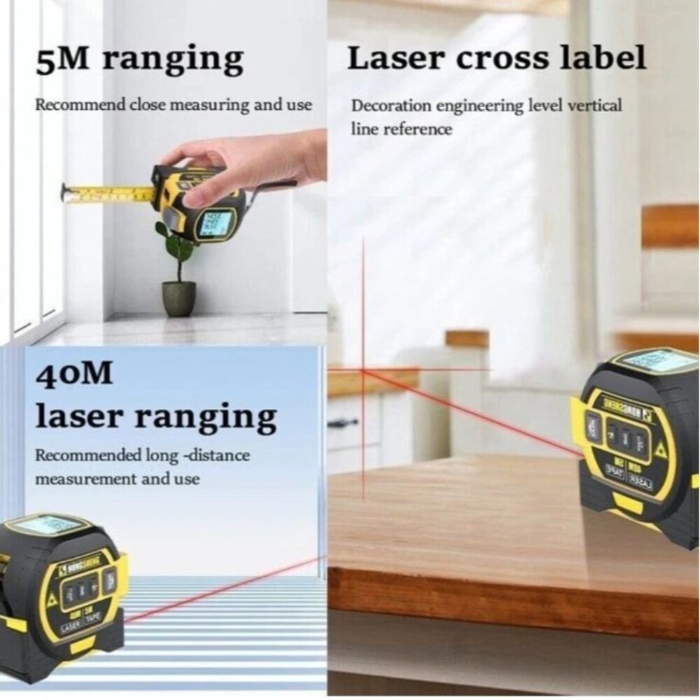 3 In 1  60M Laser Rangefinder 5m Tape Ruler Distance Meter Area/Volume - Picture 8 of 13